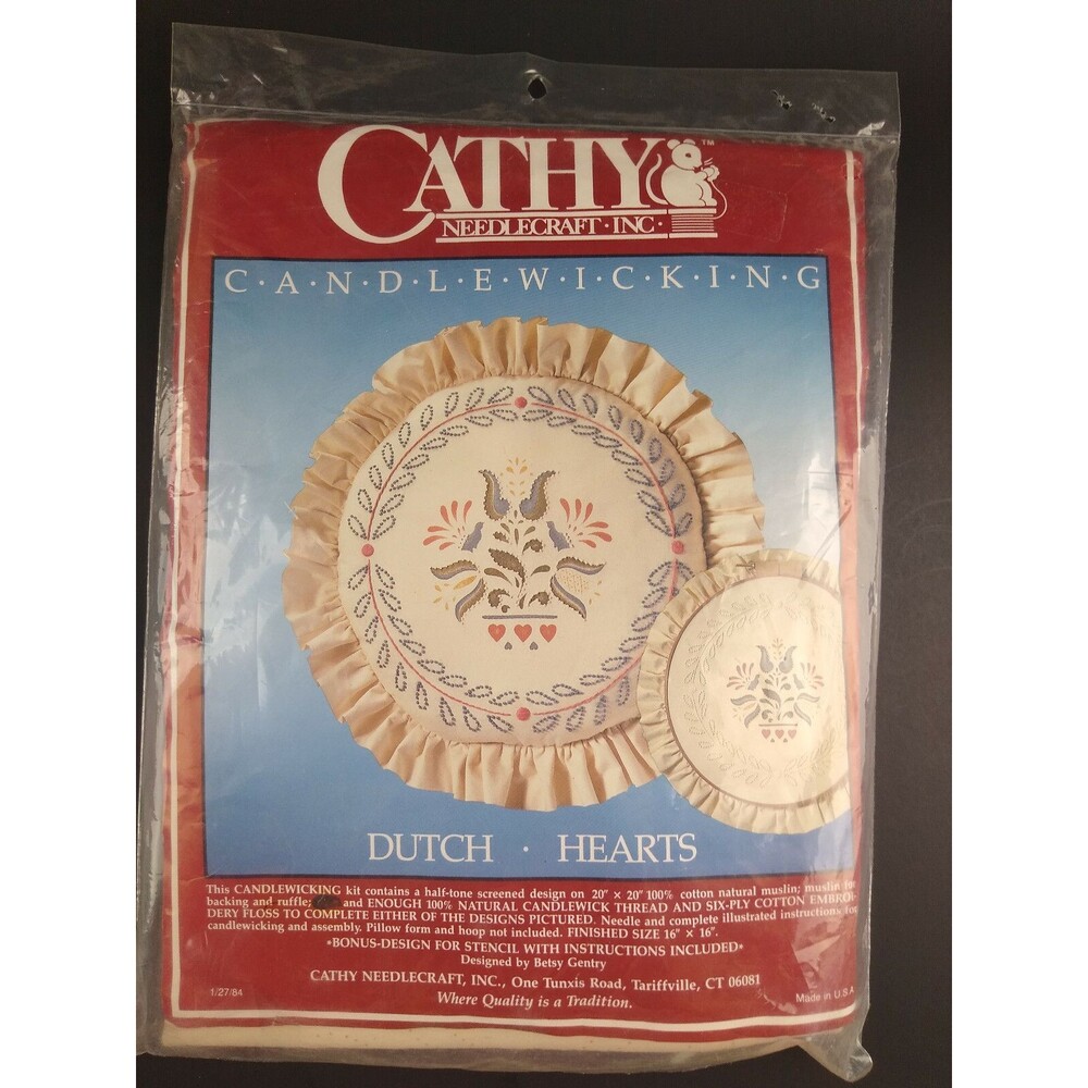 Candle Wicking Pillow Kit Round Dutch Hearts Floral Ruffle Cathy Needlecraft NEW